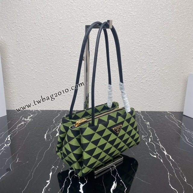 Prada專櫃新款刺繡織物新款肩背女包 1BA368 普拉達刺繡織物提花圖案手提包 csp1519